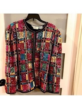 𝅺lawrence KAZAR New York silk sequin jacket. Size S